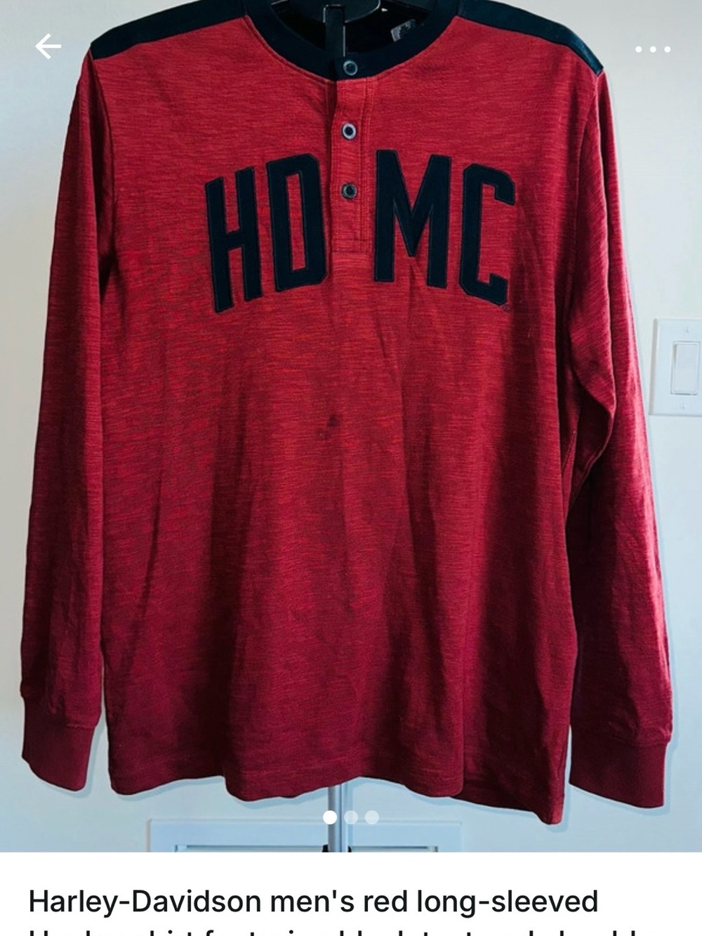 Harley-Davidson Red Henley with Black Trim and Appliqué